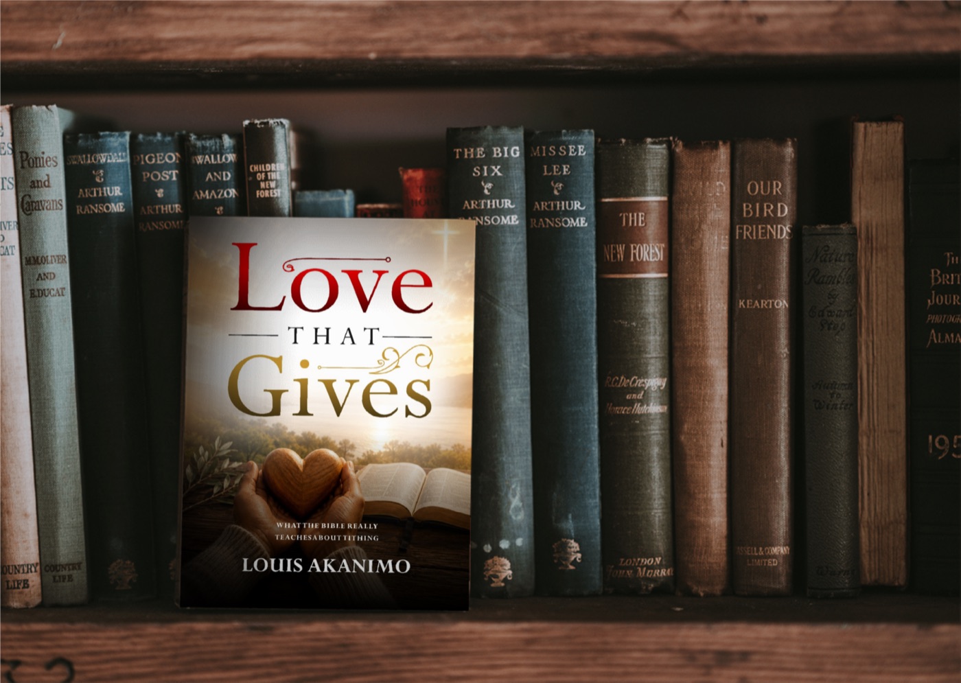 Love That Gives on a bookshelf